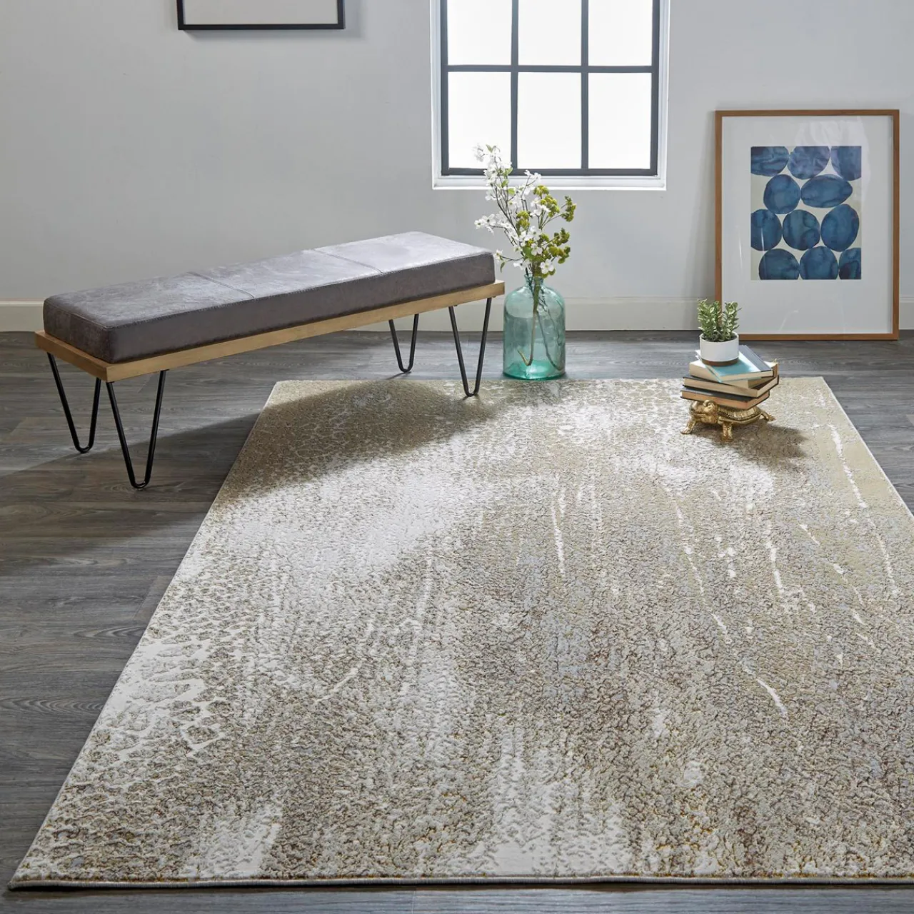 Z Gallerie Aurelia Rug - Ivory/Gold> Modern Rugs | Living Room Rugs