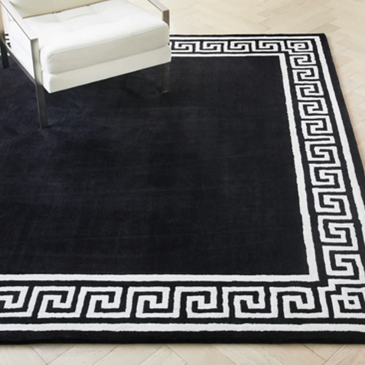 Z Gallerie Greek Key Rug - Black/Ivory> Pattern Rugs | Living Room Rugs