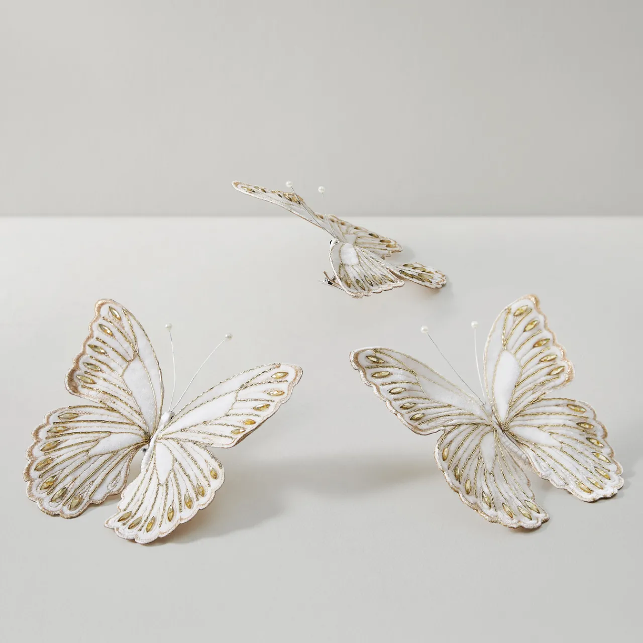 Z Gallerie Jeweled Butterfly Clip White - Set of 3> Ornaments | Décor Sale