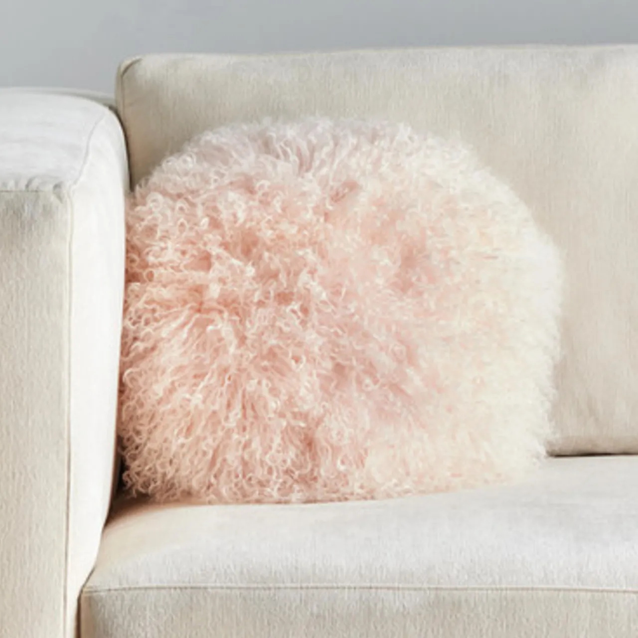 Z Gallerie Mongolian Round Pillow 18" - Blush> Textile Sale | Mongolian & Fur Pillows