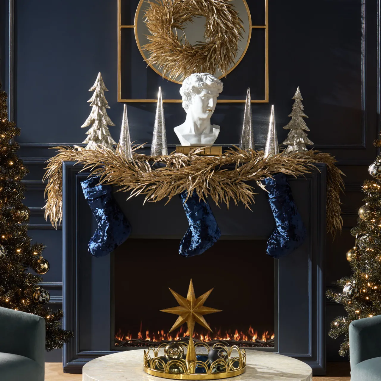 Z Gallerie Pre-Lit Black And Gold Tree 7'> Floral | Pre-lit Trees & Garland