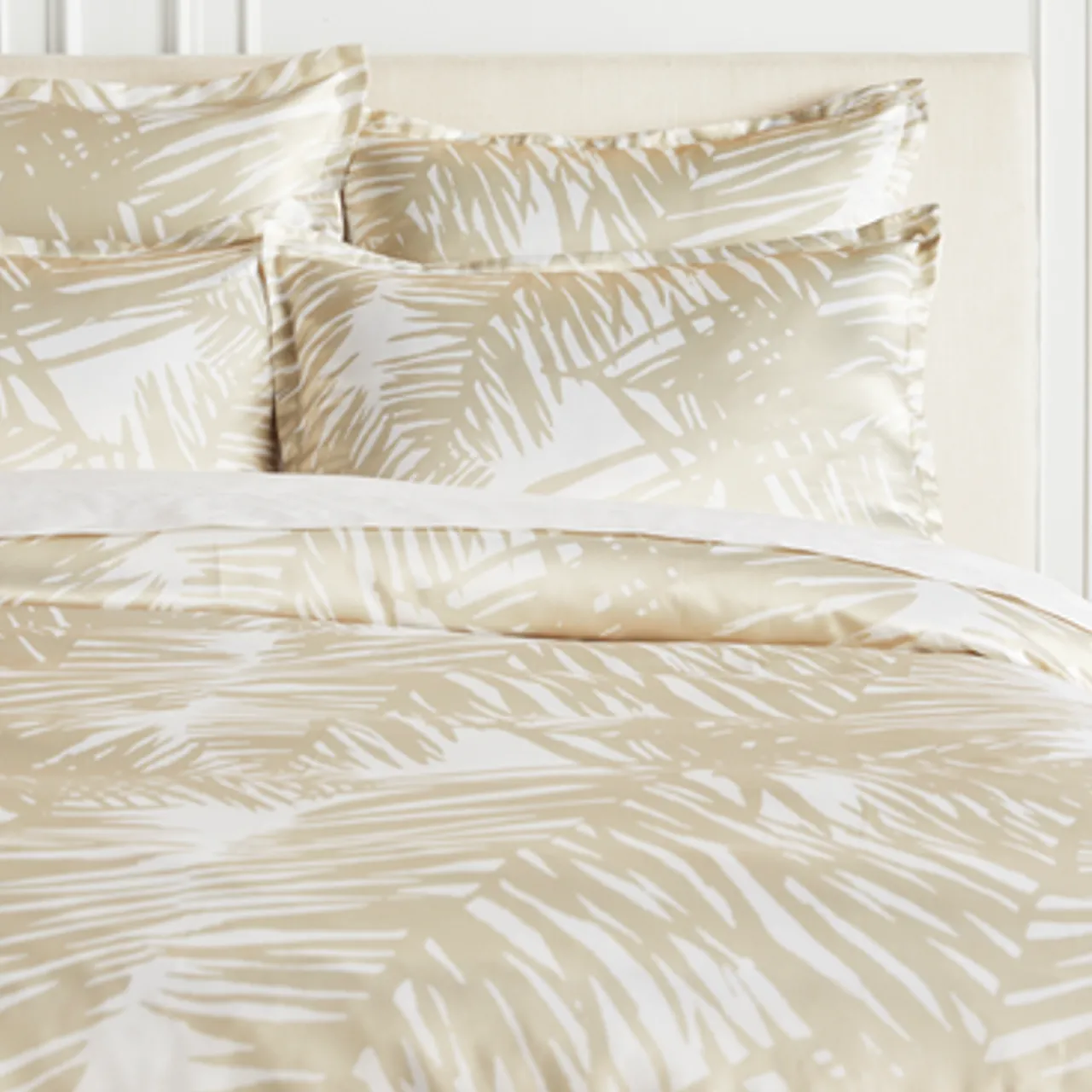 Z Gallerie Tulum Palm Bedding - White/Champagne> Printed Bedding | Duvets Covers & Shams